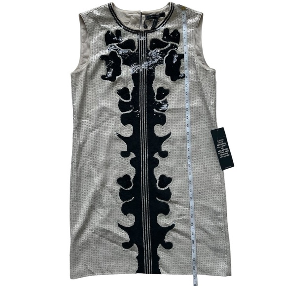 NWT BCBGMaxAzria Geri Cream Black Sequin Mini Shift Dress Size Small - Picture 11 of 11